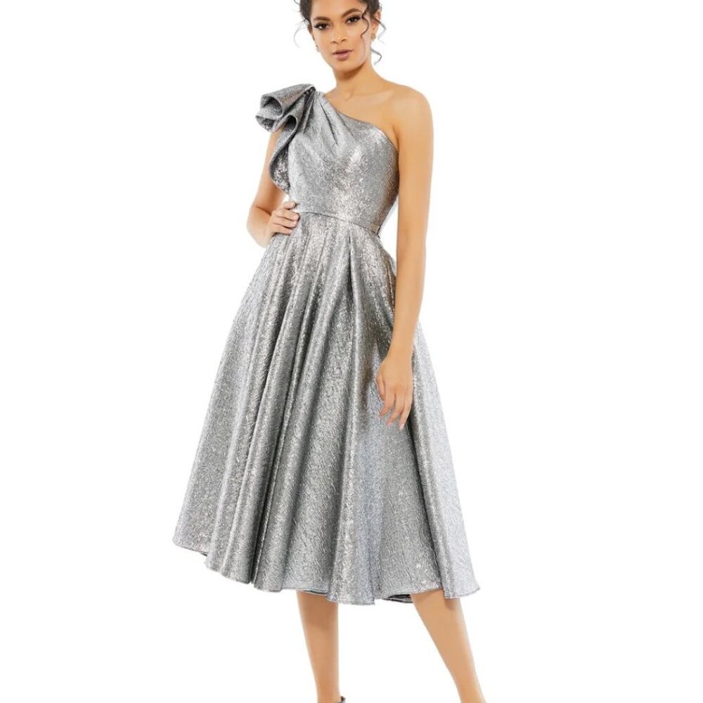 Mac Duggal One Shoulder Bow Midi Dress 67906